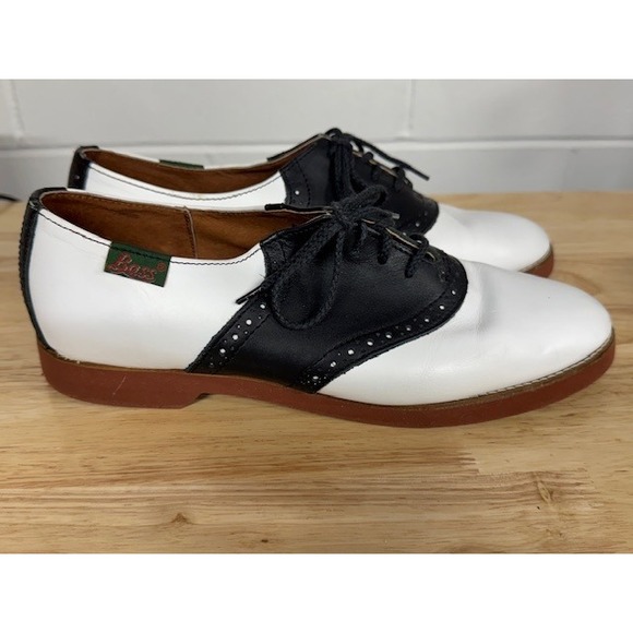 GH Bass Vintage Saddle Shoes Black White Leather Oxfords USA M 9.5 Preppy Retro main image 6